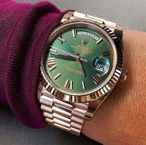 rolex day date rose gold green rellica|rolex day date 36 18 ct.